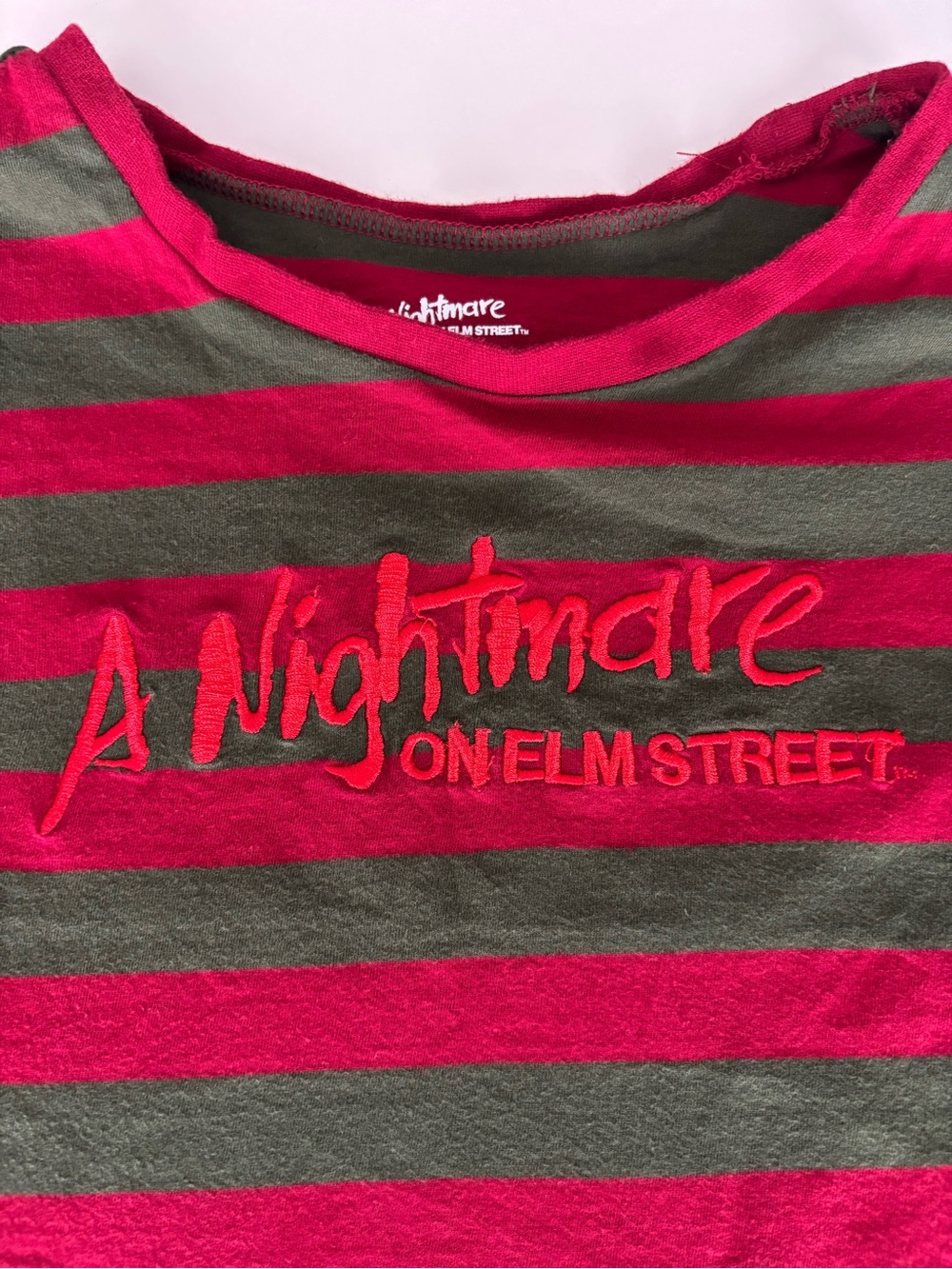 A Nightmare on Elm Street Cropped Red & Green Striped Tee